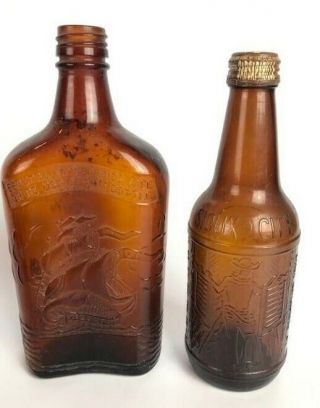 Vintage Whiskey Bottle Embossed Schooner,  Sioux City Sarsaparilla Bottle