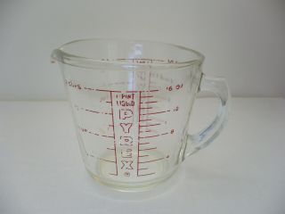 Vintage Pyrex 2 - Cup Measuring Cup W/d Handle & Red Lettering 516