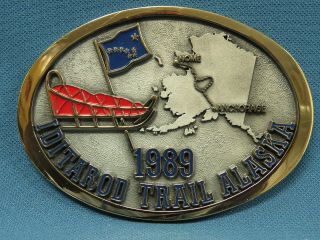 Vintage 1989 Alaska Iditarod Dog Sled Race Trail Committee Belt Buckle Le