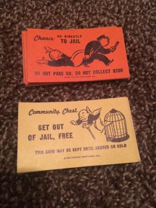 Vintage 1961 Monopoly Chance And Community Chest Cards Complete 32 Cards