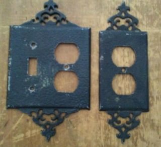 2 Vintage Cast Aluminum Light Switch And Outlet Cover Plates In Black