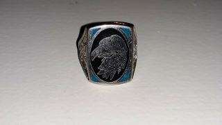 Vintage Mens Size 11.  75 Sterling Silver & Turquoise Eagle Ring