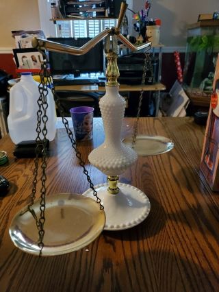 Vintage Hobnail White Milk Glass Decorative Justice Scale Of Law