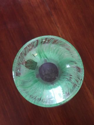 VTG Murano Style Blown Glass Handled Vase Green Purple Brown Heavy Weight 4