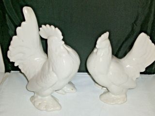 Vintage 2 Country Rooster & Hen Figurine ' s Home Decor White 2