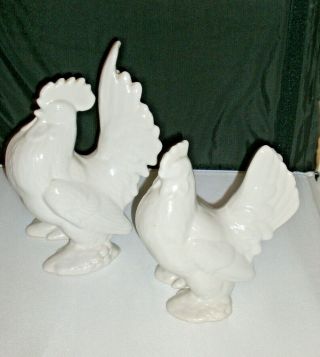 Vintage 2 Country Rooster & Hen Figurine ' s Home Decor White 5