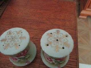Vintage LEFTON China Heritage Green Pink Roses Salt Peppers Shakers 5