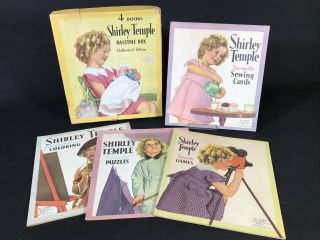 Vtg 1937 Shirley Temple Pastime Box W/ 4 Books Sewing,  Coloring,  Puzzles & Games