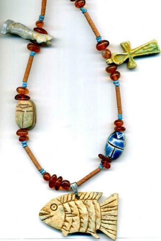 Beads Egyptian Scarab Ankh Jackal Beads Ceramic Glyphs Amber Turquoise 20 "