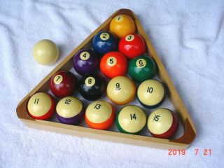 Vintage 2 - 1/4 " Billiard Pool Balls Full Set Quality With Wood Rack