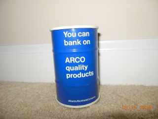 Vintage Arco Atlantic Richfield Co Motor Oil Drum Gas Can Coin Bank Advertising