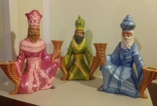 Set Of 3 Vintage Wise Men Ceramic Figures Statues 9.  5 " Nativity