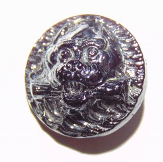 Small Vintage Silver Lustered Small Black Glass Dog W/stick Button 4913
