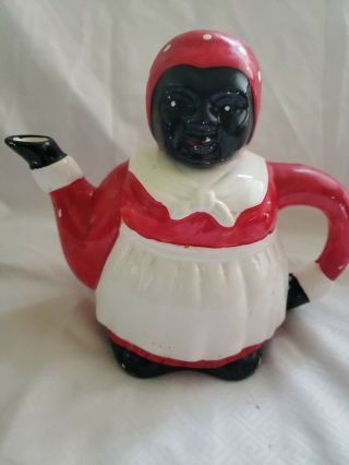 Vintage Aunt Jemima Black Americana Hand Painted Ceramic Teapot With Lid