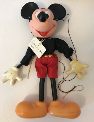Vintage 1977 Walt Disney Mickey Mouse Marionette Puppet Toy 11 " Plastic Cloth