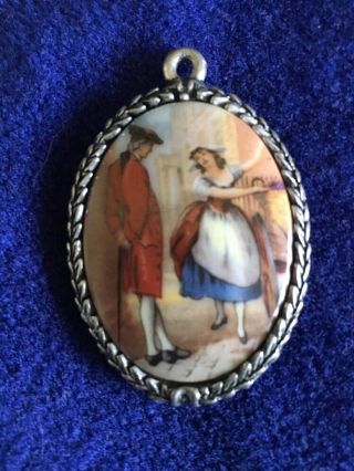 Vintage Porcelain And Pewter Pendant Made In Britain