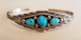 Vintage Signed Marie B Sterling 925 Turquoise Stone Cuff Bracelet 8.  1g