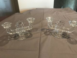 Fostoria American Vintage Clear Crystal Set Of Two Double Candle Holders