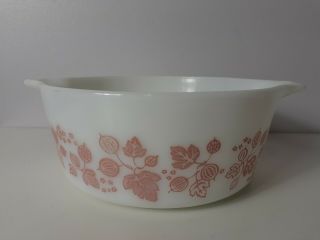 Vintage Pyrex White Pink Gooseberry Casserole Dish Bowl 1 1/2 Pint