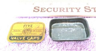 Vintage Metal Tin Five Prompto Valve Caps Made In Usa Trade Mark Yellow & Black.