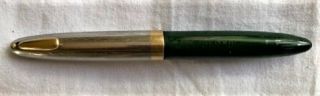Vintage Sheaffer Fountain Pen - Green,  Silver,  And Gold,  Nib Marked 14k Gold