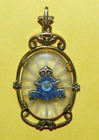 Wwii Vintage Royal Canadian Air Force Gold Filled Camphor Glass Enamel Pendant