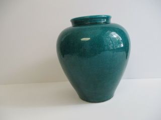 Vintage Chinese ? Green Blue Vase 10 Inch Crackle Vase Gorgeous W Wax Seal Old