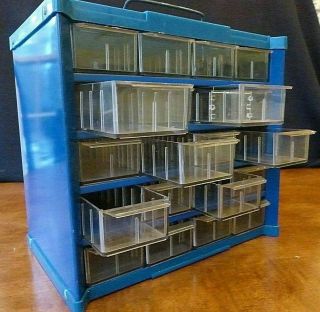 Vintage Metal 20 Drawer Nut/bolt Small Parts Storage Cabinet Bin Organizer Blue
