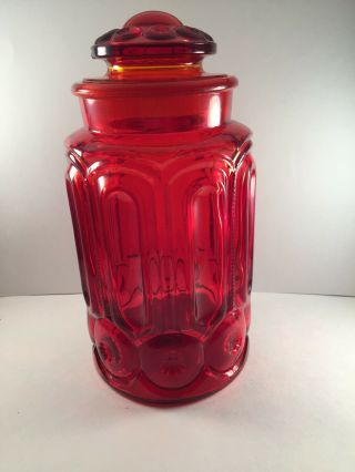 Vintage Le Smith Amberina Ruby Red Large Moon & Stars 11” Canister