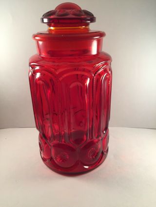 Vintage LE Smith Amberina Ruby Red Large Moon & Stars 11” Canister 2