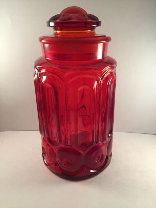 Vintage LE Smith Amberina Ruby Red Large Moon & Stars 11” Canister 3