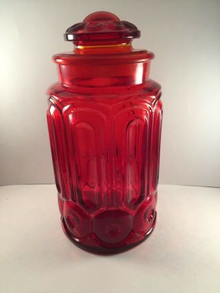 Vintage LE Smith Amberina Ruby Red Large Moon & Stars 11” Canister 4