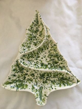 Vtg Atlantic Mold Speckled Divided Ceramic Christmas Tree Serving Dish 1969