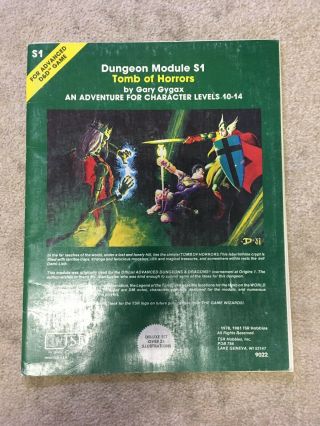 Ad&d Dungeons & Dragons Vintage 1981 Tomb Of Horrors Module S1 Tsr 9022