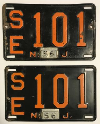 Vintage Set Of Two 1956 Jersey License Plates,  Matching 