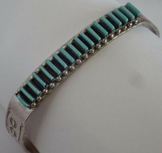 Vintage R.  L.  Lastyano Zuni Sterling Silver Needlepoint Turquoise Cuff Bracelet