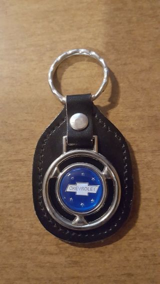 Chevy Auto Leather Keychain Key Chain Ring Vintage Blue