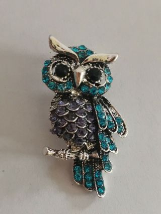 Vintage Rhinestone Owl Brooch