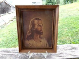 Vintage Traditional Face Of Jesus Portrait In Wood Frame By Franklin
