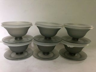 Vintage Tupperware Gray Dessert Cups With Lids Set Of 6