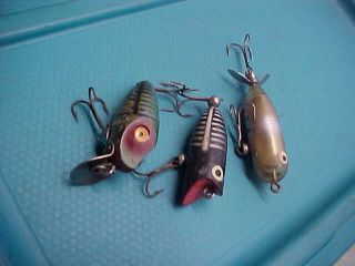 3 Vintage Heddon Tiny Torpedo Midgit Didgit Tiny Lucky 13 Old Bass Fishing Lures
