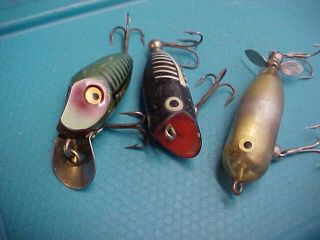 3 Vintage Heddon Tiny Torpedo Midgit Didgit Tiny Lucky 13 Old Bass Fishing Lures 2