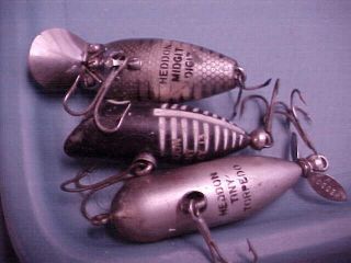 3 Vintage Heddon Tiny Torpedo Midgit Didgit Tiny Lucky 13 Old Bass Fishing Lures 3