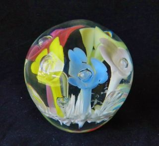 Vintage Joe St.  Clair Flower Bubble Glass Paperweight - Paper Label,  Minty