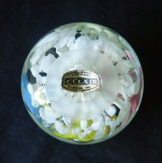 Vintage Joe St.  Clair Flower Bubble Glass Paperweight - Paper Label,  Minty 3