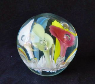 Vintage Joe St.  Clair Flower Bubble Glass Paperweight - Paper Label,  Minty 4