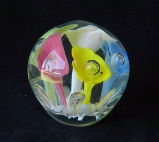 Vintage Joe St.  Clair Flower Bubble Glass Paperweight - Paper Label,  Minty 5