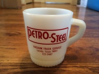 Vintage White Anchor Hocking Fire King Mug Petro Steel Laredo Texas