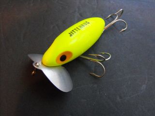 Vintage Fred Arbogast Jitterbug Fluorescent Yellow Scale Topwater Fishing Lure