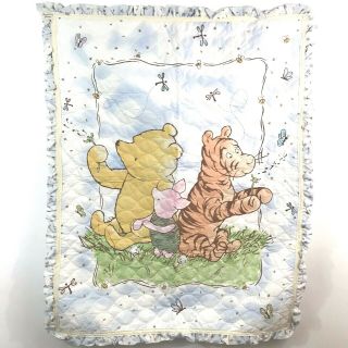 Vintage Made By Grandma Winnie The Pooh Nursery Crib Bedding Quilt Blanket 46x36